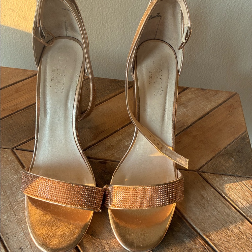 David’s bridal rose gold, high heels, size 10